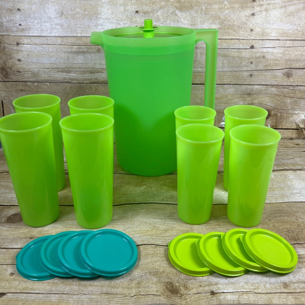 Tupperware Heritage Collection Green Pitcher and 16 oz + 12 oz  tumbler set